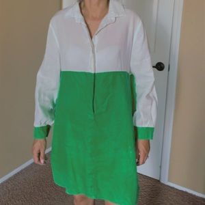 White and Green Shirt Dress Linen